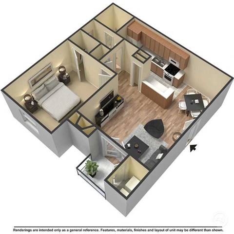 Floor plan for 1 bed, 1 bath, 663 sqft